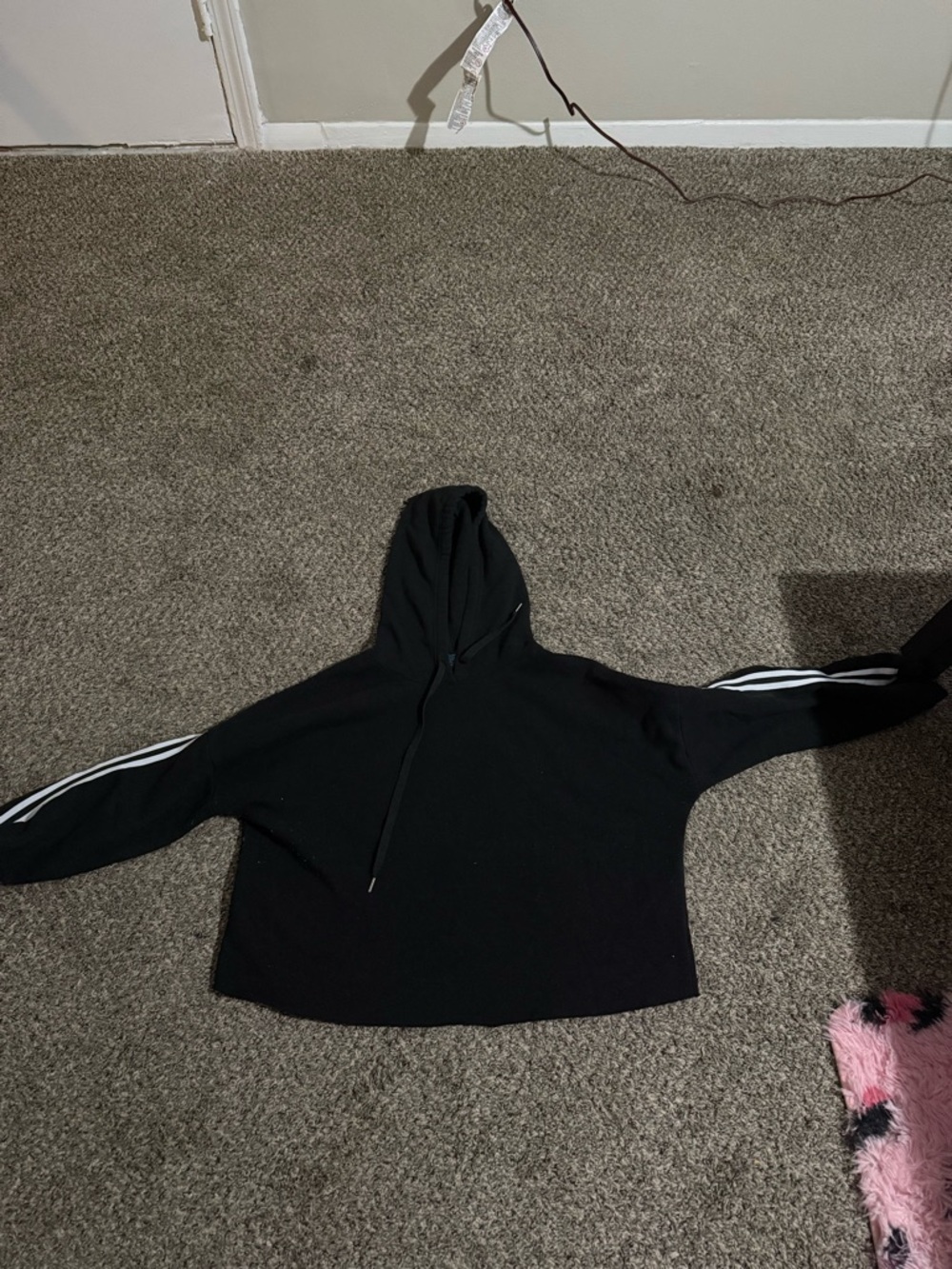 Black Hooded Sweatshirt with White Sleeve Stripes